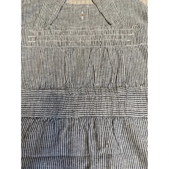 Sustainable Hemp Tencel Dress Fair Trade Coastal Stripe Button Front Pockets L - Picture 5 of 11